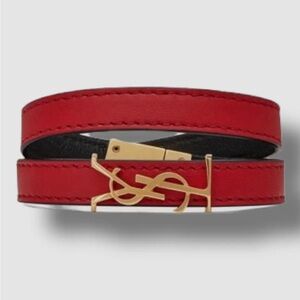 Yves Saint Laurent (YSL) Women's Red Opyum Double Wrap YSL Logo Leather Bracelet